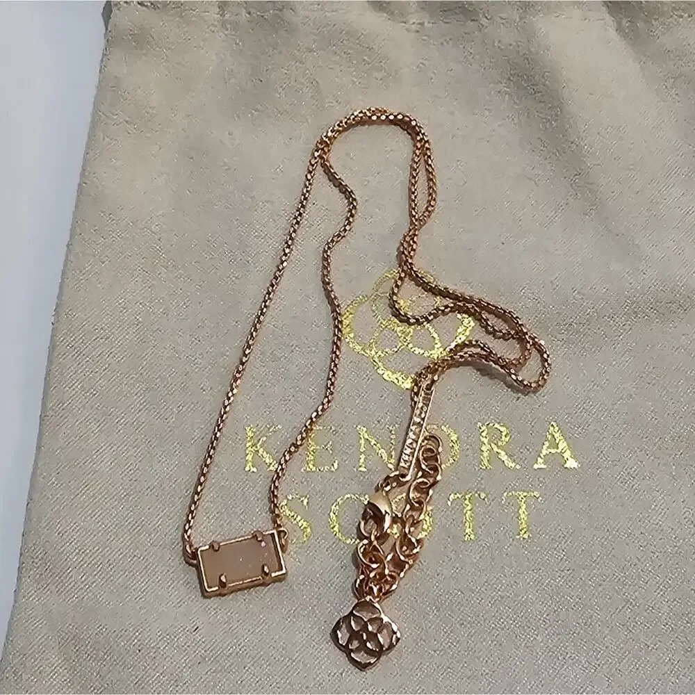 Kendra Scott Iridescent White Drusy and‎ Rose Gold Bar Necklace